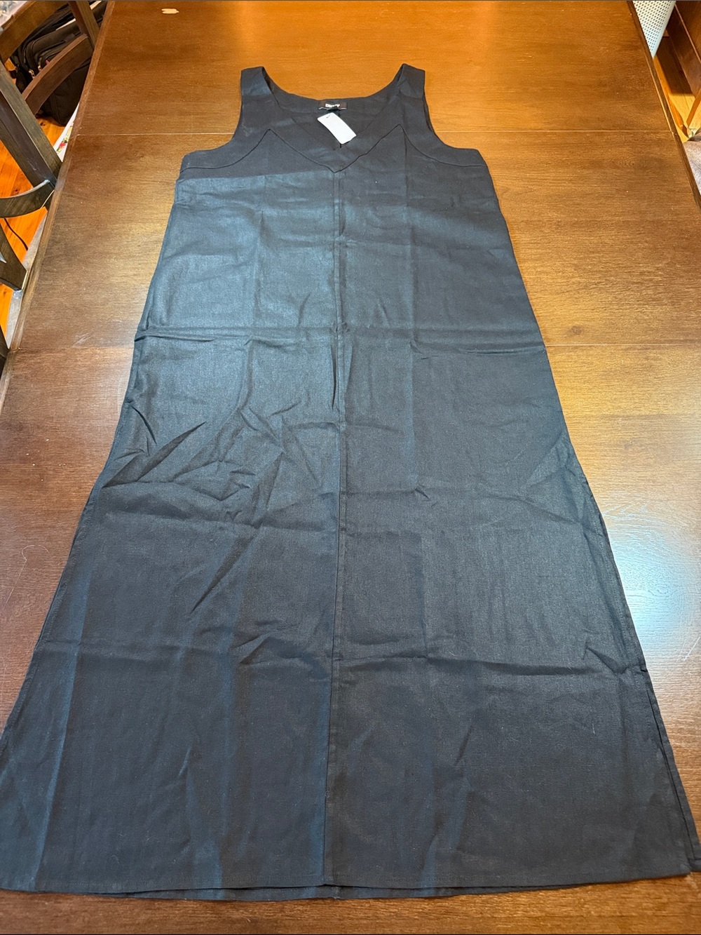 NWT DKNY Linen Black Maxi Dress Sleeveless V-Neck Coastal